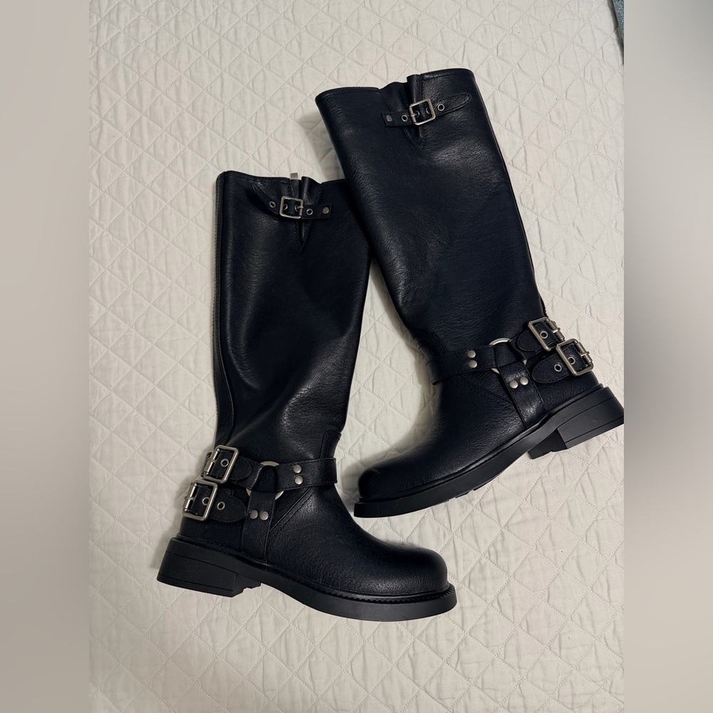 Women's Black Leather Buckle Boots NEVER WORN
